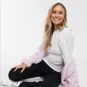 New Look Size 10 White Puff Sleeve Ribbed Top